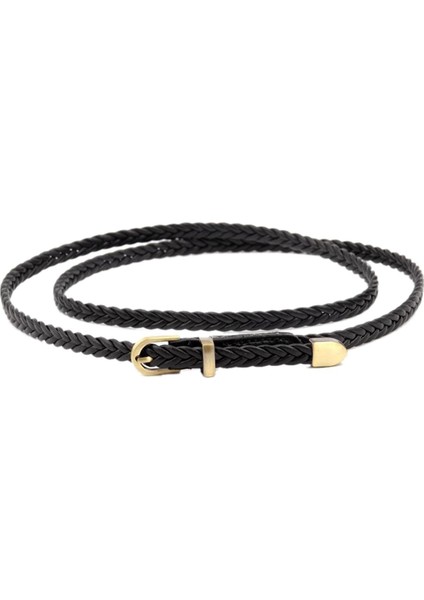 Yeni El Dokuma Kemer Kadın Pin Toka Retro Rahat Vahşi Ince Kemer Bel Halat Dekorasyon Siyah (Yurt Dışından)