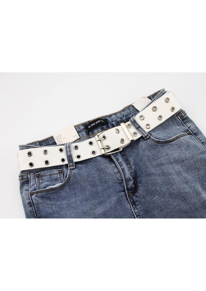 Çift Grommet Delik Tokalı Kemer Geniş Kanvas Web Kemer Kadın Erkek Siyah Kırmızı Beyaz Bel Kemeri Kemerler Erkekler Kot (Yurt Dışından)