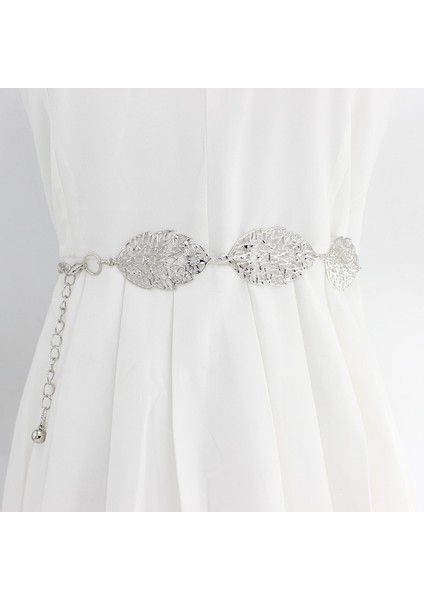 Yaprak Şekilli Hollow Out Zincir Kemer Kadınlar Için Zarif Altın Gümüş Metal Bayanlar Kemer Moda Elbise Bel Bandı Düğün (Yurt Dışından) modelleri