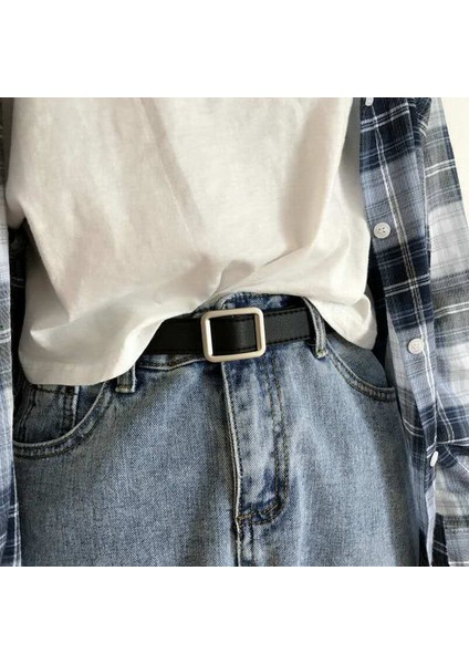 Öğrenci Bayanlar Kemer Gözeneksiz Kemer Kadın Vahşi Retro Moda Basit Bayanlar Kare Toka Ince Bel Kemeri Deve Rengi (Yurt Dışından)