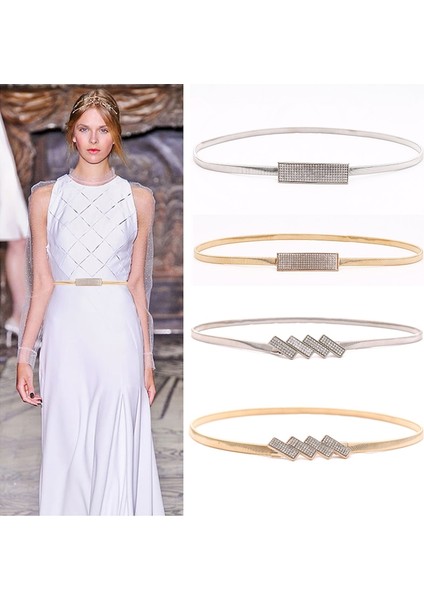 Yeni Çift Halkalı Kemer Altın Gümüş Streç Elastik Bel Kemerleri Kadınlar Için Metal Plaka Kadın Bayan Elbise Kemer Ceinture Femme (Yurt Dışından) modelleri
