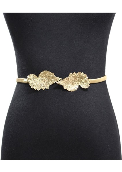 Yapraklar Toka Altın Kemerler Kadınlar Için Metal Ince Kemer Elbise Elastik Kadın Bel Blet Kemer (Yurt Dışından)