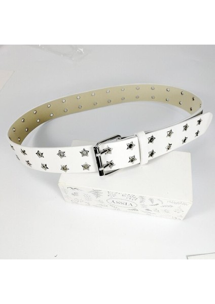 Siyah Kuşaklar Kadınlar Için Bel Punk Çivili Kemer Çift Yıldız Kuşgözü Tüm Kuşgözü Kot Ceinture Mujer Gotik Erkekler Kemer (Yurt Dışından)