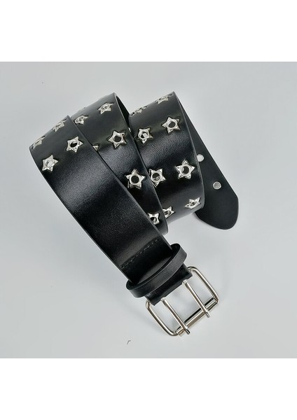 Siyah Kuşaklar Kadınlar Için Bel Punk Çivili Kemer Çift Yıldız Kuşgözü Tüm Kuşgözü Kot Ceinture Mujer Gotik Erkekler Kemer (Yurt Dışından) fırsatları