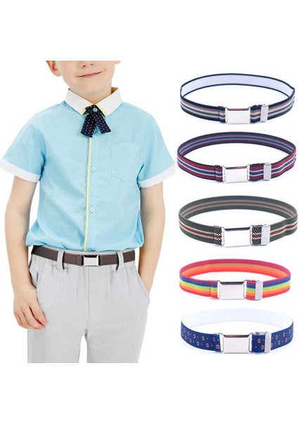 Unisex Kanvas Çizgili Kemerler Alaşım Toka Ayarlanabilir Erkek Kız Elastik Kemer Kemer Çocuk Pantolon Aksesuarları 35-75 cm (Yurt Dışından)