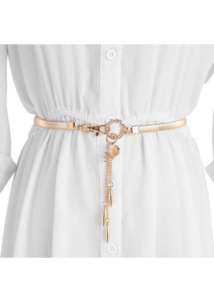 Rhinestone Kolye Metal Tokalı Kemer Kadınlar Için Elastik Bel Zincir Kemerler Kadın Altın Ince Kemerler Ceinture Femme Pasek Damski (Yurt Dışından)