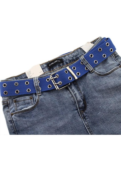 Çift Grommet Delikli Tokalı Kemer Geniş Kanvas Web Kemer Kadın Erkek Bel Kemeri Kemerleri (Yurt Dışından)