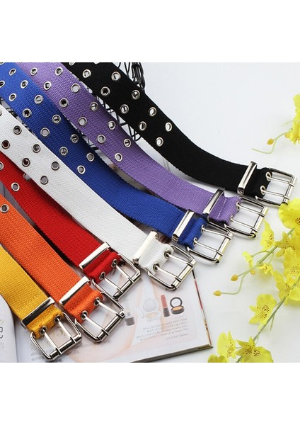 Çift Grommet Delikli Tokalı Kemer Geniş Kanvas Web Kemer Kadın Erkek Bel Kemeri Kemerleri (Yurt Dışından) modelleri