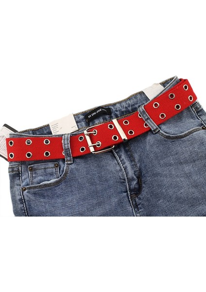 Çift Grommet Delikli Tokalı Kemer Geniş Kanvas Web Kemer Kadın Erkek Bel Kemeri Kemerleri (Yurt Dışından) fırsatları
