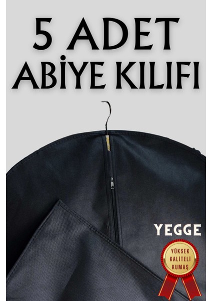 5 Adet Elbise Kılıfı 60 x 160 Abiye Gelinlik Kıyafet Kılıfı Gamboç Hurç Kalın Diş Fermuarlı