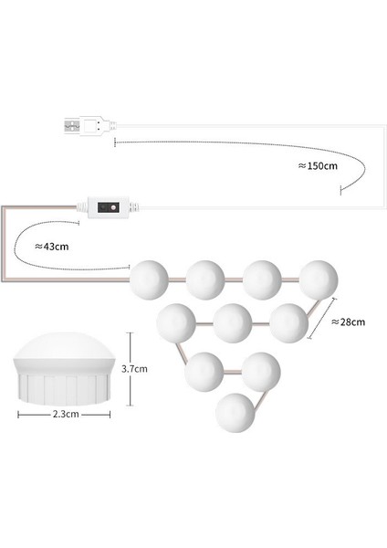 14 LED USB Üç Renkli Karartmalı Ayna Ön Işık Çok Renkli (Yurt Dışından)