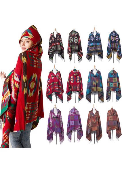 Etnik Stil Kapüşonlu Pelerin Şal 135-175CMB Style Kahve (Yurt Dışından)