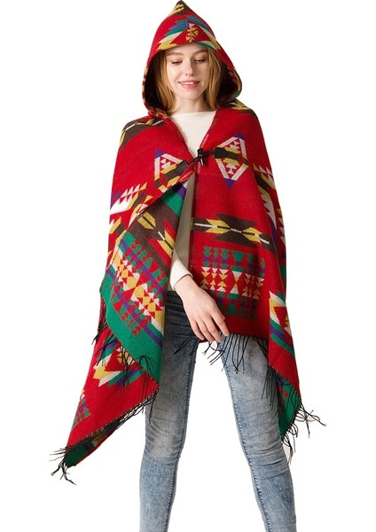 Etnik Stil Kapüşonlu Pelerin Şal 135-175CMB Style Kahve (Yurt Dışından)