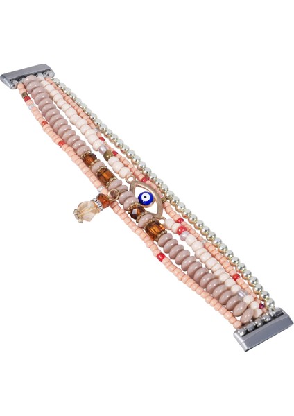 Fit Versa 3 / Sense Açık Kahve Için Göz Boncuklu Zincirli Saat Kordonu (Yurt Dışından)