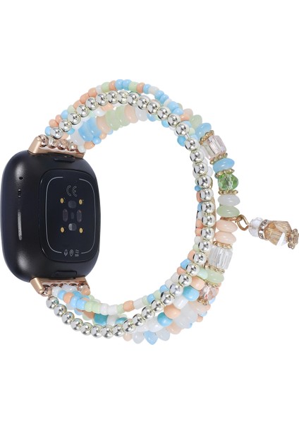 Fit Versa 3 Için Göz Boncuklu Zincirli Saat Bandı / Sense Pembe (Yurt Dışından)