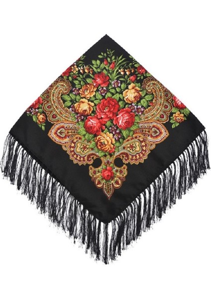 90 x 90CM Etnik Stil Retro T Kare Eşarp 90 x 90CM Siyah (Yurt Dışından)