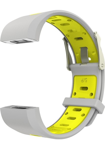 Fitbit Charge 2 Için Iki Tonlu Yuvarlak Delikli Silikon Saat Bandı Tokalı Gri + Sarı (Yurt Dışından)