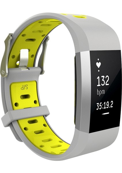 Fitbit Charge 2 Için Iki Tonlu Yuvarlak Delikli Silikon Saat Bandı Tokalı Gri + Sarı (Yurt Dışından)
