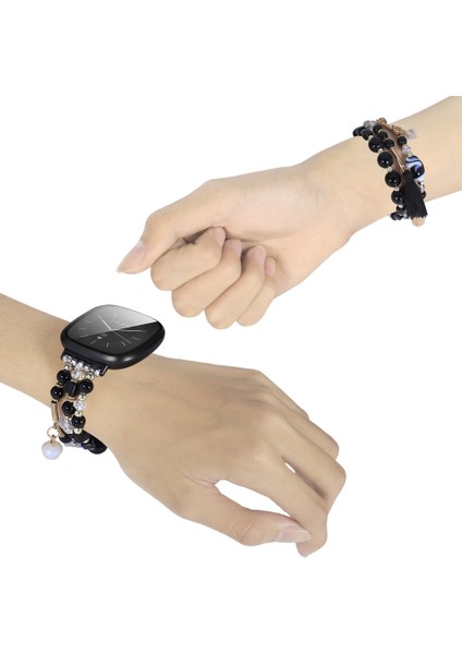 Fit Versa 3 / Sense Siyah Için Yuvarlak Boncuklu Zincirli Saat Kordonu (Yurt Dışından) fırsatları
