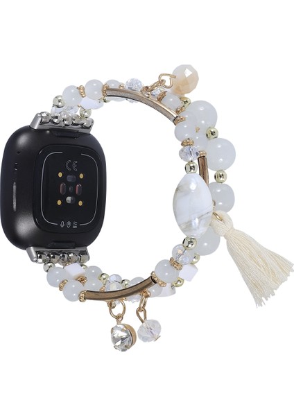 Fit Versa 3 / Sense Beyaz Için Yuvarlak Boncuklu Zincir Saat Kordonu (Yurt Dışından) modelleri