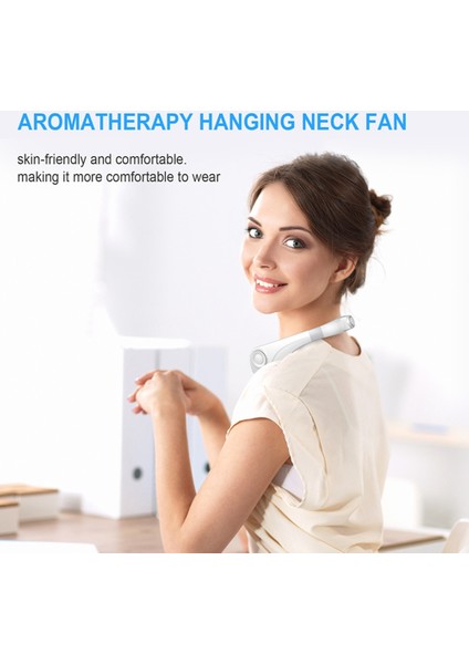 Aromaterapi Yapraksız Soğutma Asma Boyun Fanı Mini USB Fan Beyaz (Yurt Dışından)