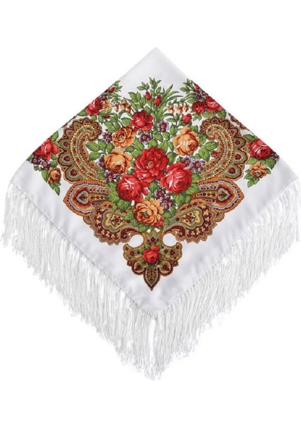 90 x 90CM Etnik Stil Retro T Kare Eşarp 90 x 90CM Beyaz Üzerine Kırmızı Çiçek (Yurt Dışından)