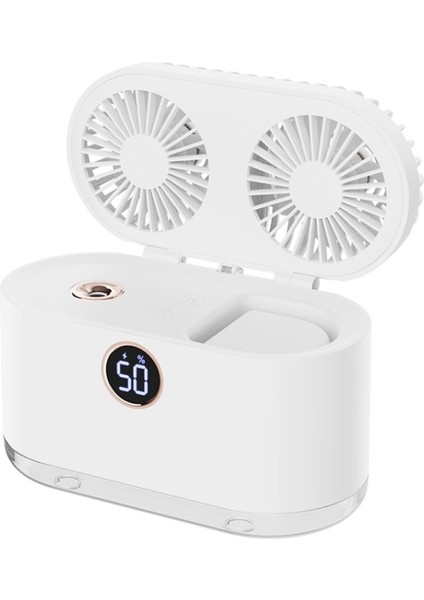 WT-818 Çift Yapraklı Sprey Dijital Ekran Gece Lambası Fan Beyaz (Yurt Dışından)