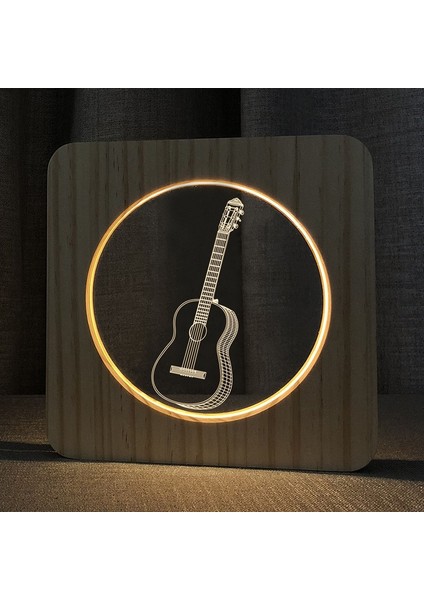 Gitar Müzik Aleti Ahşap Çerçeve Gece Lambası Beyaz (Yurt Dışından)