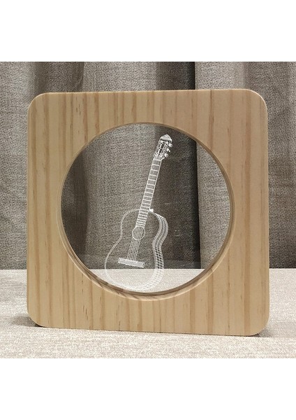Gitar Müzik Aleti Ahşap Çerçeve Gece Lambası Beyaz (Yurt Dışından)