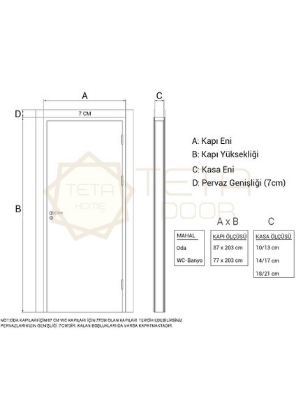 Yeni Meşe Melamin Kapı 87X203-10/13-WC-BANYO