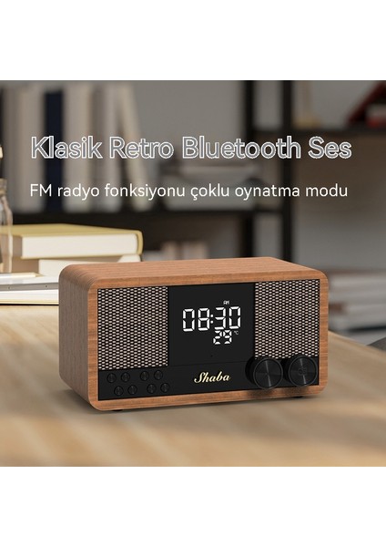 Retro Bluetooth Hoparlör Ahşap Ev Fm Radyo Saat Çalar Saat Ses Bluetooth Ağır Subwoofer (Yurt Dışından)