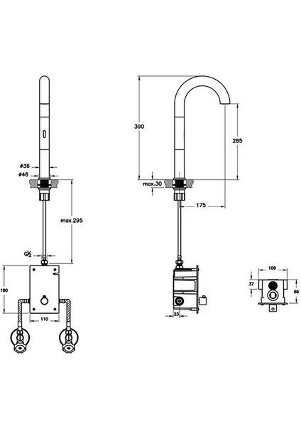 A4278939 Elektrikli Çift Su Girişli Parlak Siyah Liquid Temassız Yüksek Lavabo Bataryası