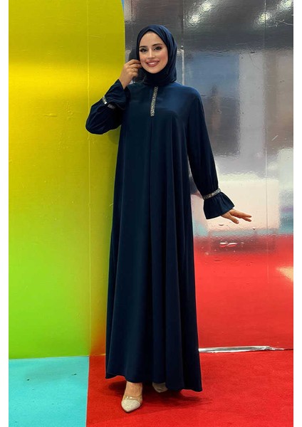 Taş Detaylı Elbise 6033 Lacivert