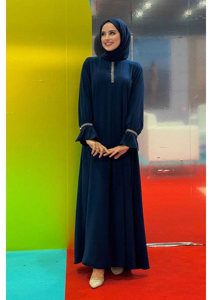 Taş Detaylı Elbise 6033 Lacivert modelleri