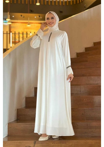 Taş Detaylı Elbise 6033 Ekru