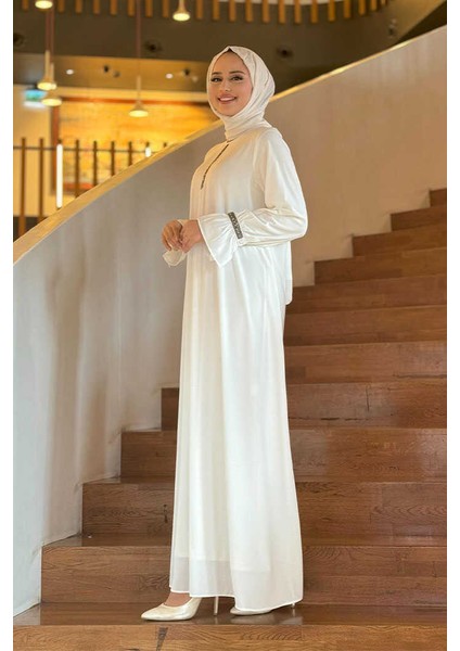 Taş Detaylı Elbise 6033 Ekru modelleri