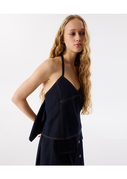 Boyundan Bağlamalı Jean Bluz TS1250006076015
