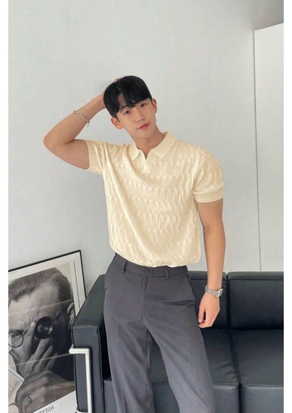 Erkek Taş Ince Saç Örgülü Slim Fit Polo Yaka Triko T-Shirt fiyatları