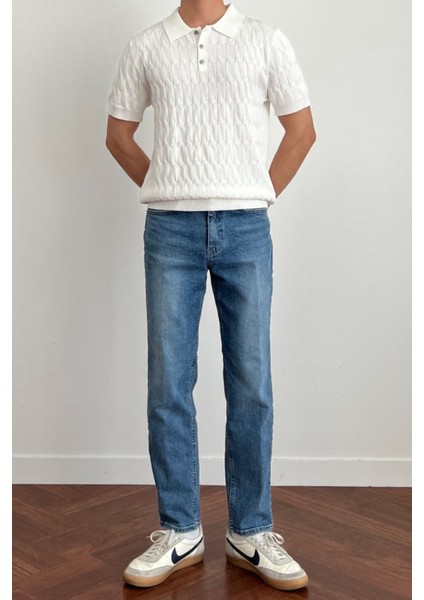 Erkek Ince Saç Örgülü Düğmeli Slim Fit Polo Yaka Triko T-Shirt fiyatları