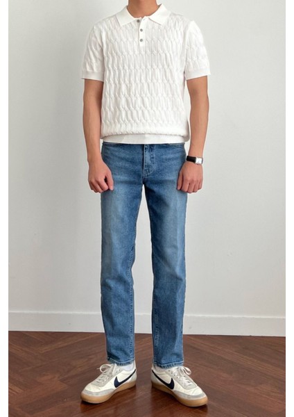 Erkek Ince Saç Örgülü Düğmeli Slim Fit Polo Yaka Triko T-Shirt modelleri