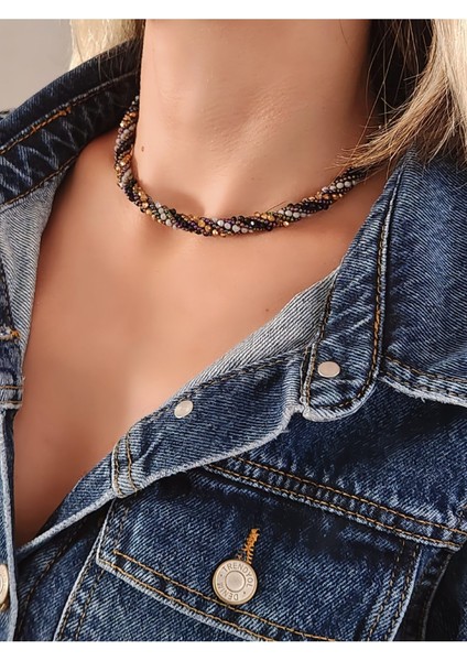 Etnik Bohem Sarmal Dönmeli Model Kristal Siyah Gold Renkli Taşlı Kristal Boncuk Kolye modelleri