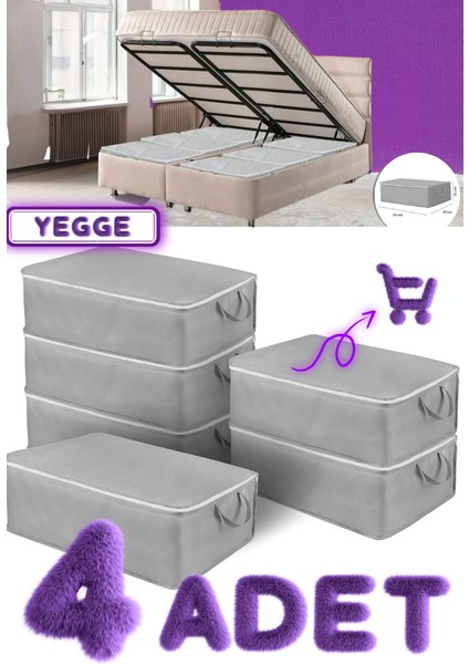 4 Adet Büyük Boy Bazaaltı ve Çekyat Hurç 64 x 45 x 22 cm Antrasit Gri Baza Altı Hurç Saklama Hurcu