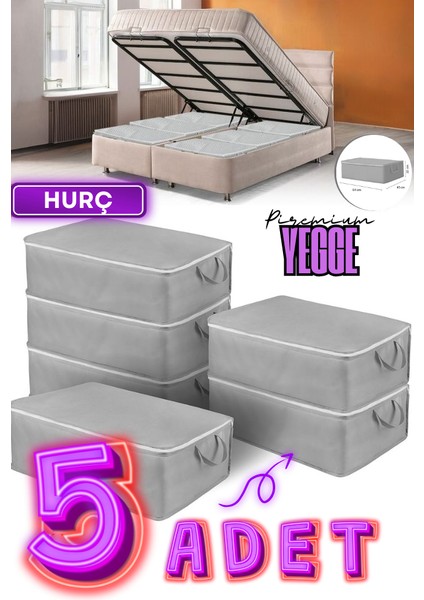5 Adet Büyük Boy Bazaaltı ve Çekyat Hurç 64 x 45 x 22 cm Antrasit Gri Baza Altı Hurç Saklama Hurcu