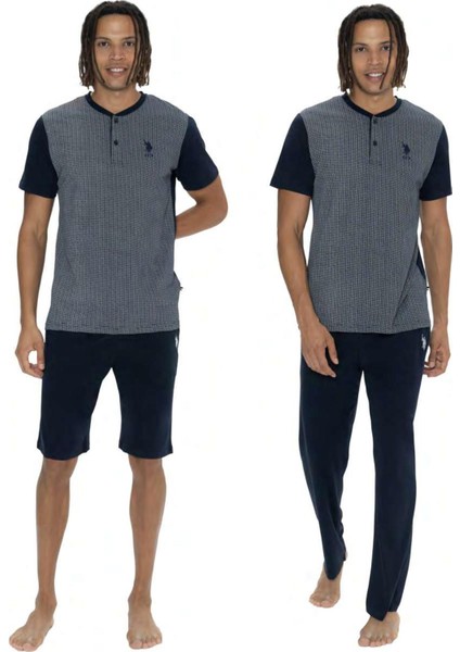 U.s. Polo %100 Pamuk 3'lü Pijama Seti, Üst Pijama, Alt Pijama, ve Şort Takım