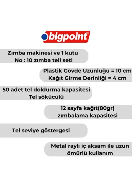 | Zımba Makinesi Seti No: 10, Kırmızı,12 Sayfaya Kadar Zımbalama, 1000 Adet No:10 Zımba Teli Dahil