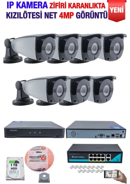 Ip Kamera Seti - 7 Ip Kamera - 10 Kanal Nvr - 8 Port Poe Switch, 1 Tb Disk, Gece Görüşlü (Ir)