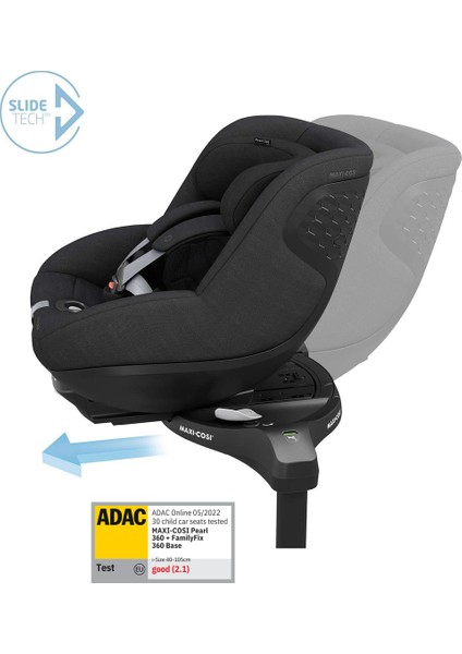 Pearl 360 Pro Dünyanın İlk Kızaklı, Araç Dışına Çıkabilen 360 Dönebilen Yatabilen İsofix Bazalı Bebek Oto Koltuğu 0-18 kg Authentic Black