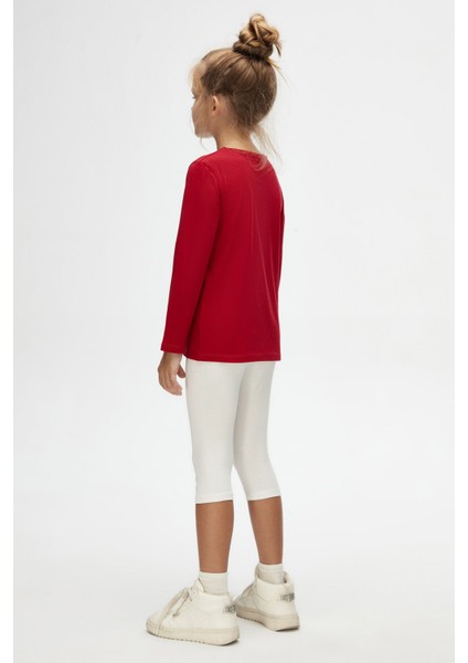 Kırmızı Basic Unisex Çocuk Mevsimlik Sıfır Yaka Uzun Kollu Tişört fırsatları