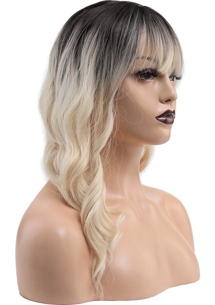 Dalgalı Kısa Perçemli Fiber Sentetik Peruk / Kahve / Platin Ombreli fiyatları