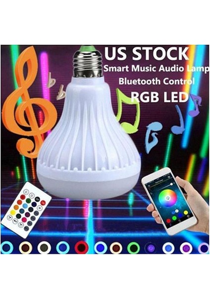 LED Rgb Renkli Ampul Işık E27 12W Bluetooth Kontrol Akıllı Müzik Ses Hoparlör Lamba (Yurt Dışından)